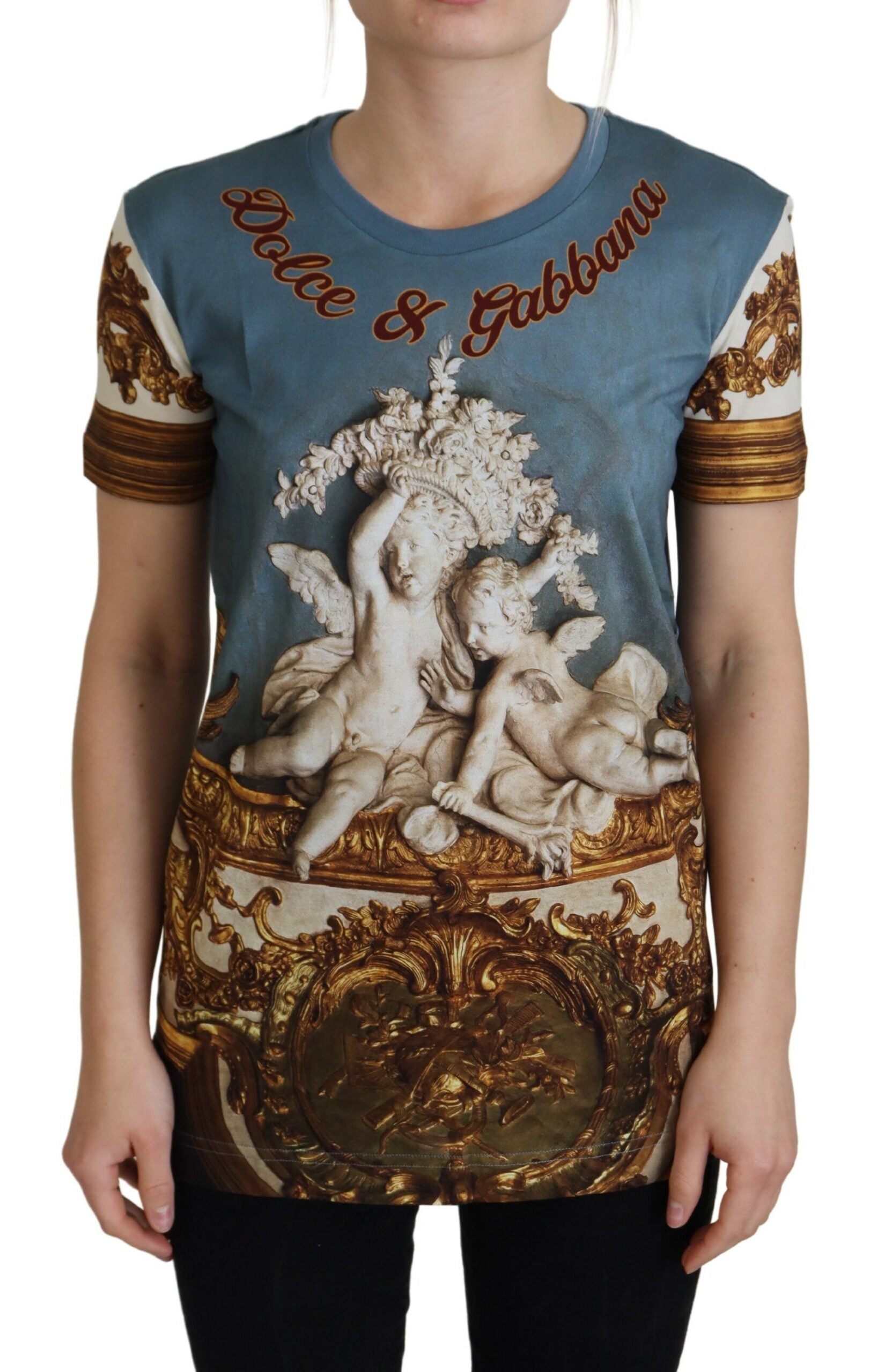Multicolor DG Logo Angel printed shirt top by Dolce & Gabbana featuring vibrant angel and logo designs on lightweight fabric.