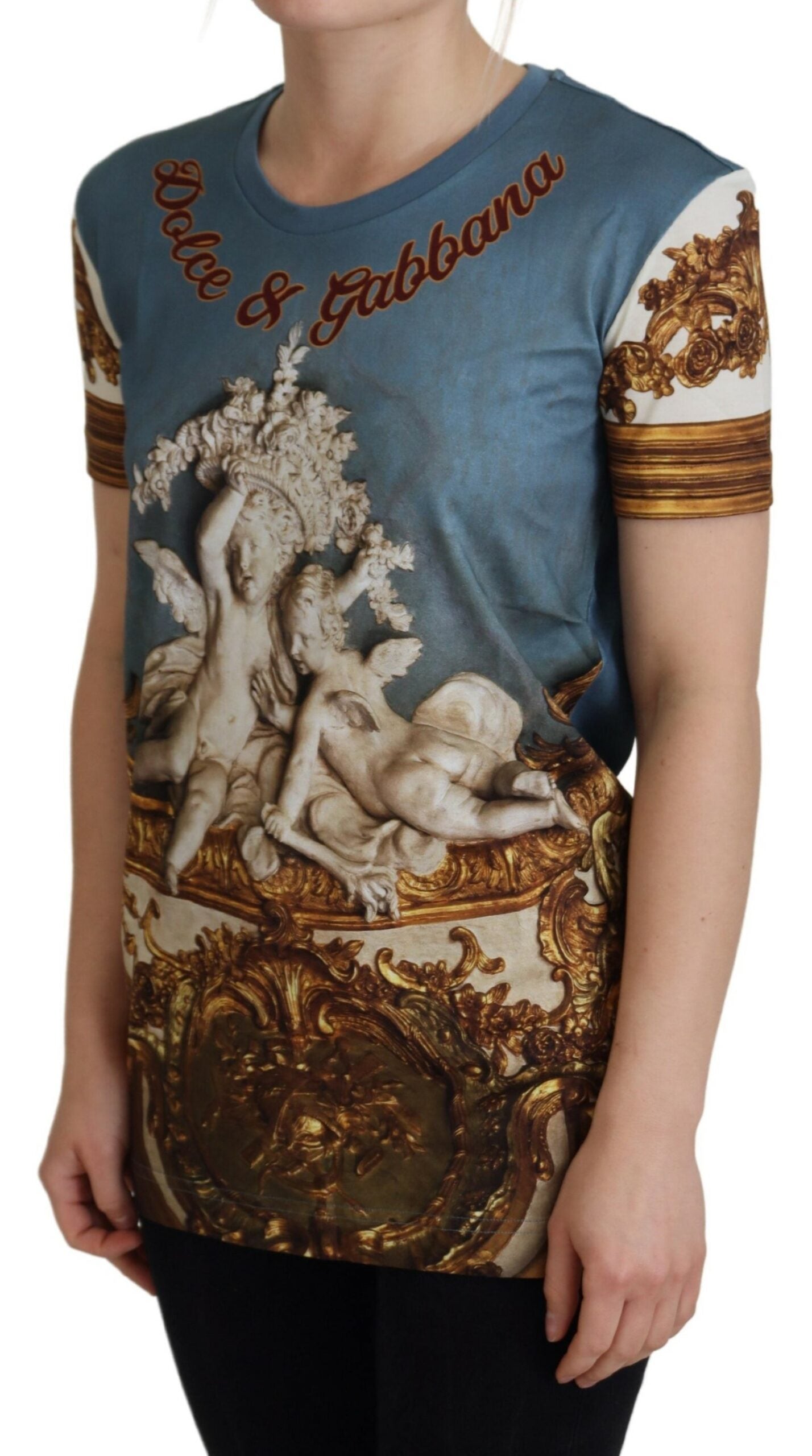 Multicolor DG logo angel printed shirt top by Dolce & Gabbana, featuring vibrant design and casual fit.