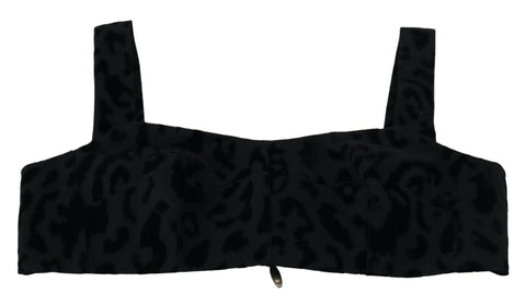 Black leopard print cropped bustier corset bra top by Dolce & Gabbana, featuring structured design and adjustable straps.