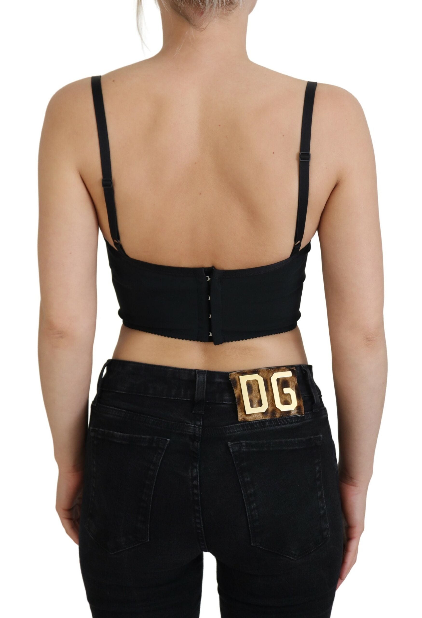 Pink leopard print cropped bustier corset top by Dolce & Gabbana, featuring a fitted design and bold animal print pattern.