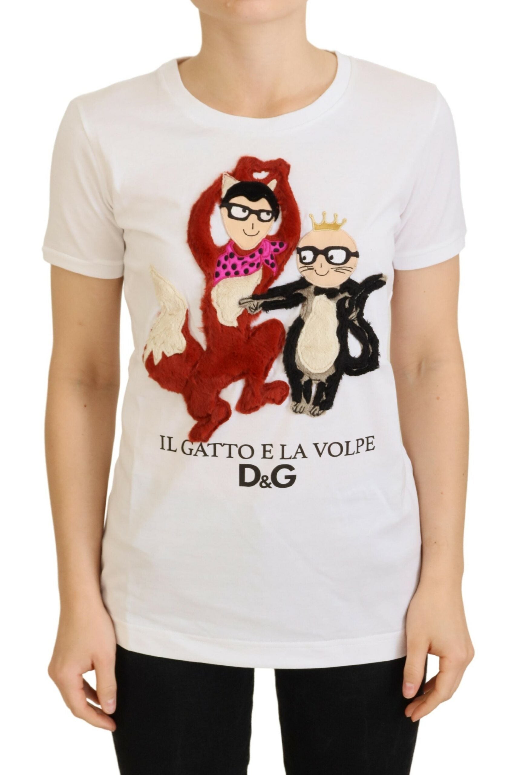 White textured short sleeve T-shirt top by Dolce & Gabbana with printed text, casual and stylish for everyday wear.