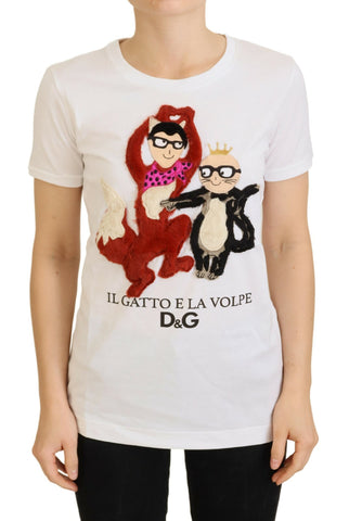 White textured short sleeve T-shirt top by Dolce & Gabbana with printed text, casual and stylish for everyday wear.