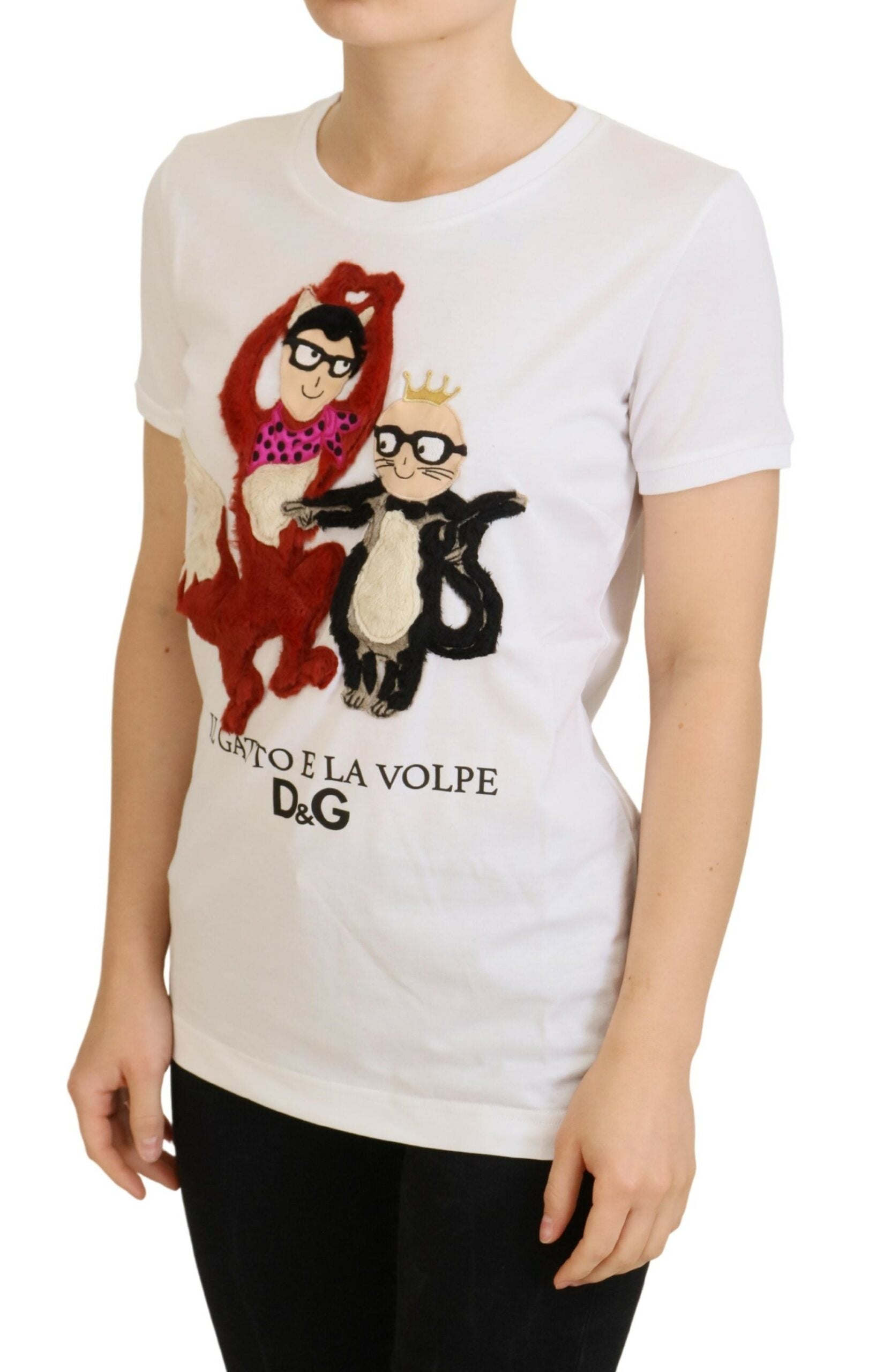 White textured short sleeve T-shirt top by Dolce & Gabbana with printed text on front, casual and stylish for everyday wear.