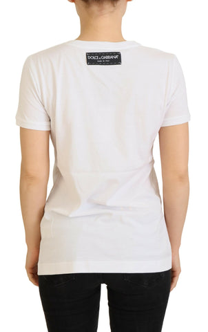 White textured Dolce & Gabbana T-shirt top with short sleeves and printed text, displayed flat on a neutral background.
