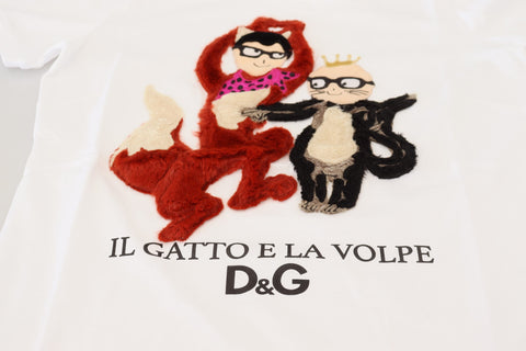 White textured short sleeve T-shirt top by Dolce & Gabbana with printed text on the front.