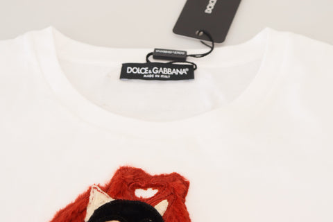 White textured short sleeve T-shirt top by Dolce & Gabbana with printed text on the front.
