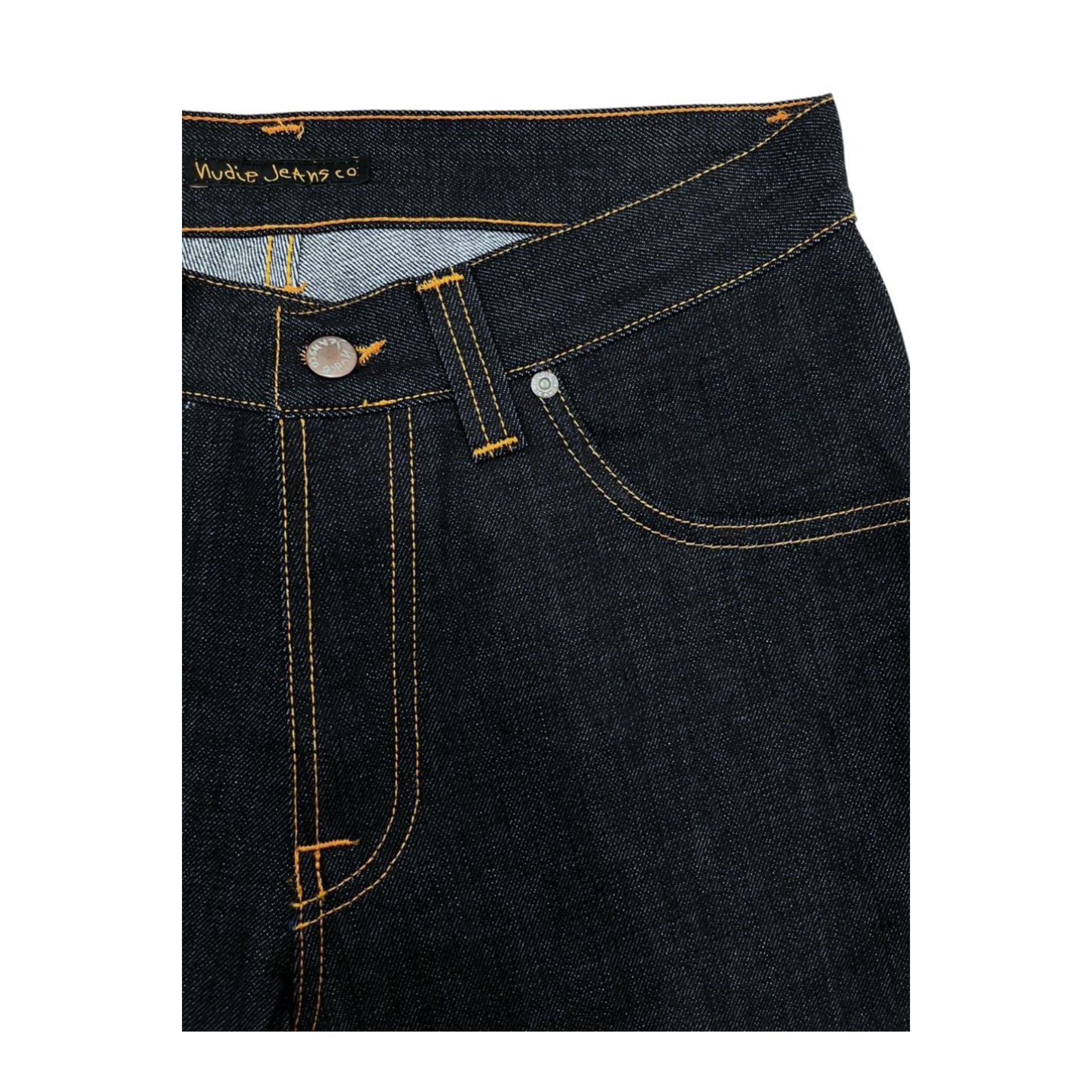 Nudie Jeans NJ1237 Regular fit in navy blue denim, displayed by Jag Couture London - New York, showing front view with classic five-pocket design.