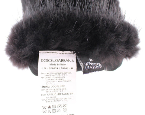 Black beaver fur and lambskin leather elbow gloves by Dolce & Gabbana with a sleek, stylish design and smooth finish.