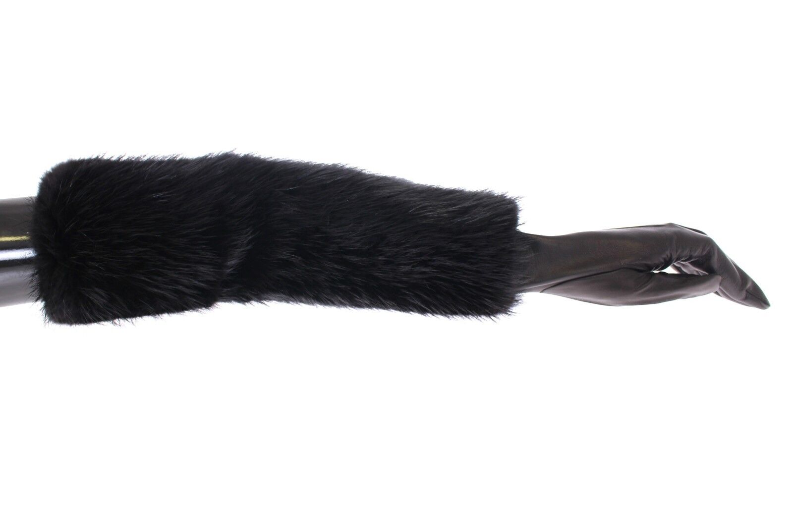 Black beaver fur lambskin leather elbow gloves by Dolce & Gabbana, featuring luxurious fur trim and sleek design.