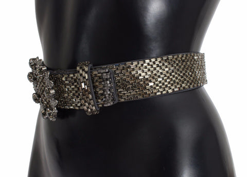 Multicolor wide crystal buckle sequined belt by Dolce & Gabbana, featuring sparkling sequins and a prominent crystal buckle.