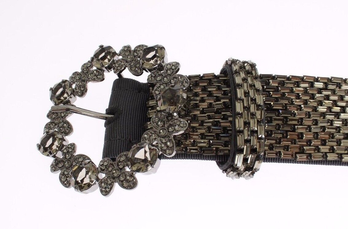 Multicolor wide sequined belt with crystal buckle by Dolce & Gabbana, featuring vibrant colors and sparkling embellishments.