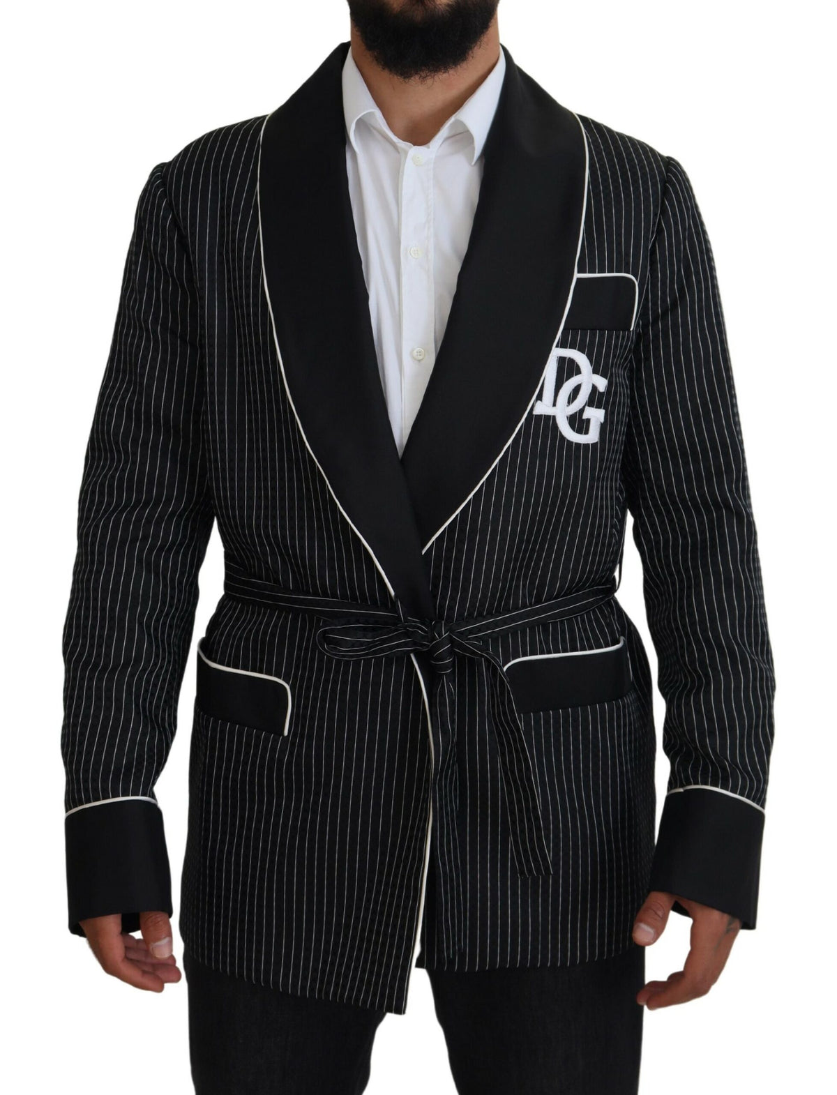 Dark Gray Robe Striped DG Patch Jacket Men Blazer