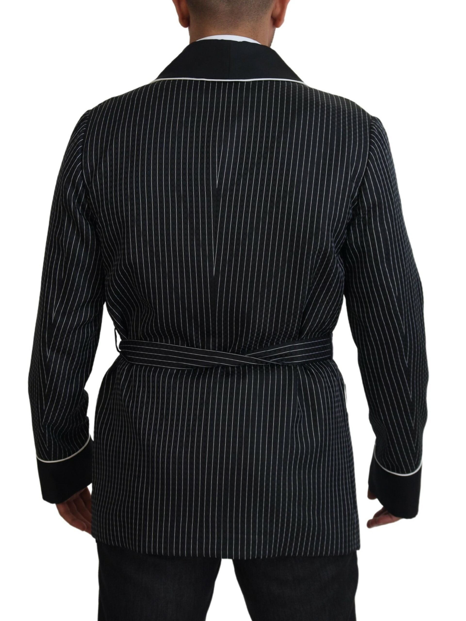 Black striped Dolce & Gabbana patch jacket blazer for men, featuring a stylish design and tailored fit.