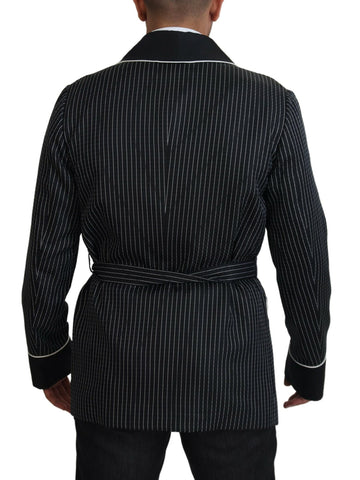 Black striped Dolce & Gabbana patch jacket blazer for men, featuring a stylish design and tailored fit.