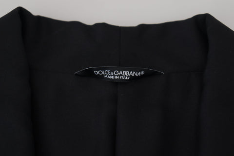 Black striped Dolce & Gabbana blazer jacket with patch details, tailored men's robe-style blazer for a sleek, stylish look.