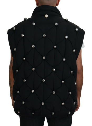 Black sleeveless Dolce & Gabbana metal-embellished jacket with a sleek design and stylish cut.