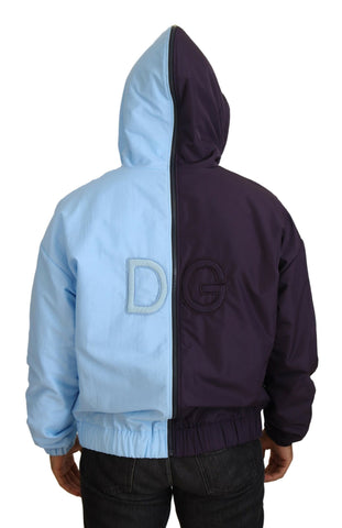 Black and blue Dolce & Gabbana hooded full-zip men's jacket with logo details and sporty design.