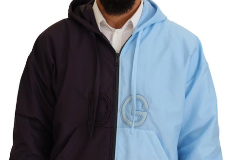 Black and blue Dolce & Gabbana hooded men's full-zip jacket with front pockets and stylish design.