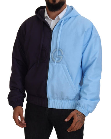 Black and blue Dolce & Gabbana hooded full-zip men's jacket with logo details and casual fit.