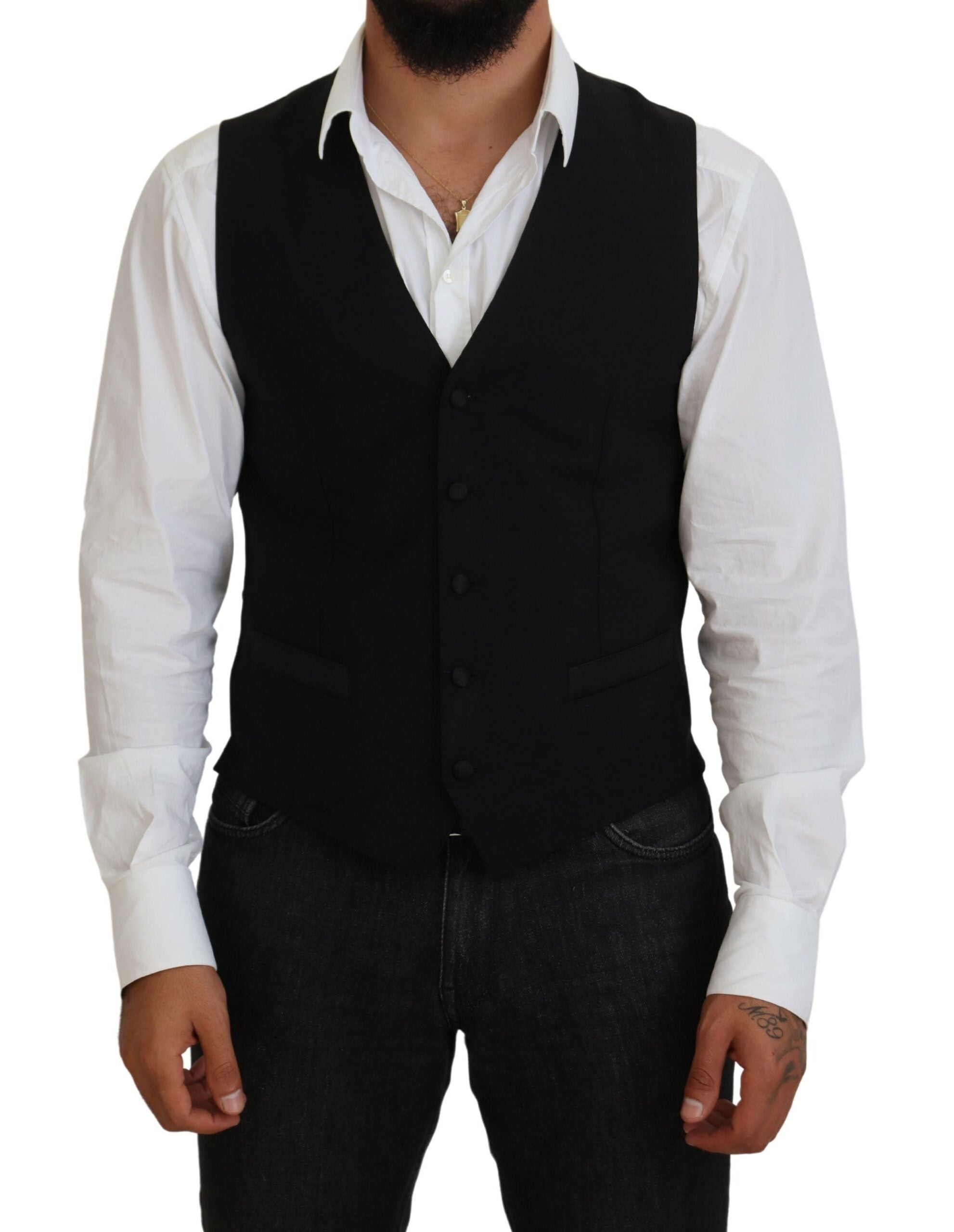 Dark Gray Virgin Wool Waistcoat Formal Vest - Jag Couture London