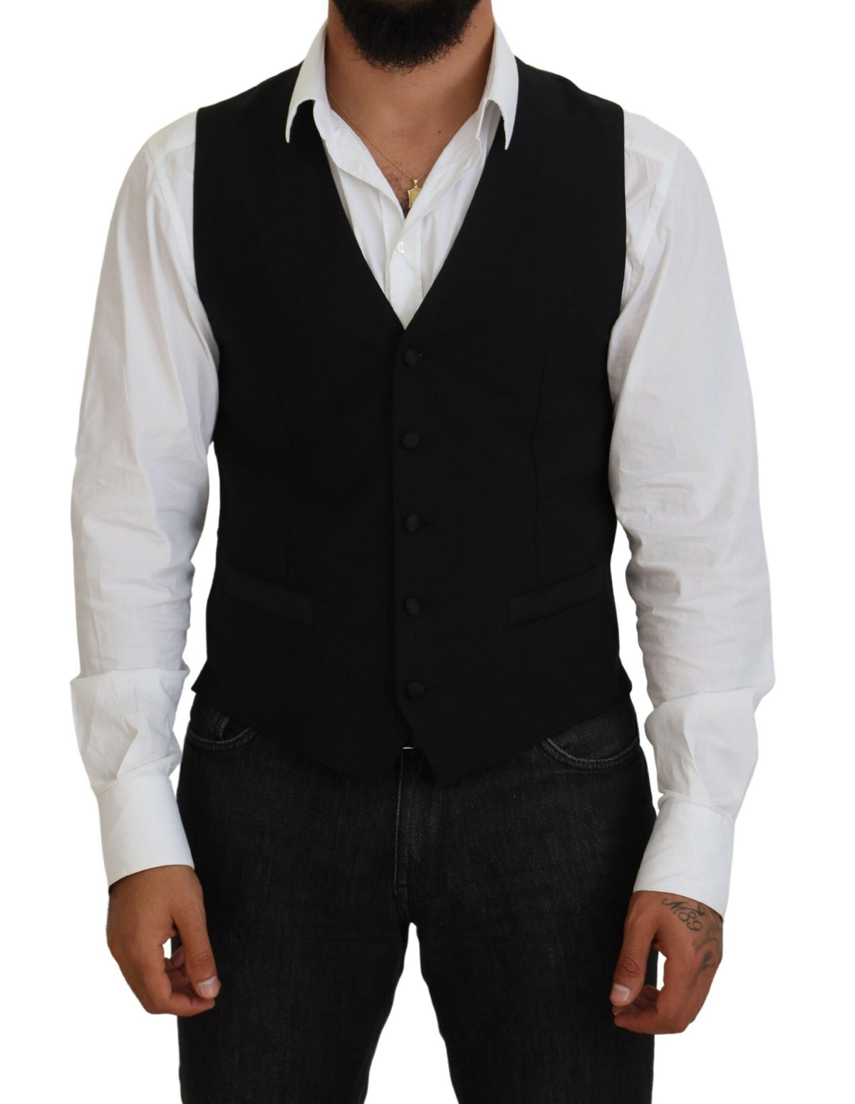 Dark Gray Virgin Wool Waistcoat Formal Vest - Jag Couture London