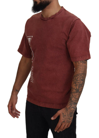 Maroon print round neck short sleeve T-shirt by Dolce & Gabbana, featuring a stylish design and comfortable fit.