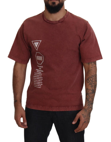 Dolce & Gabbana maroon print round neck short sleeve T-shirt with vibrant pattern on soft fabric.