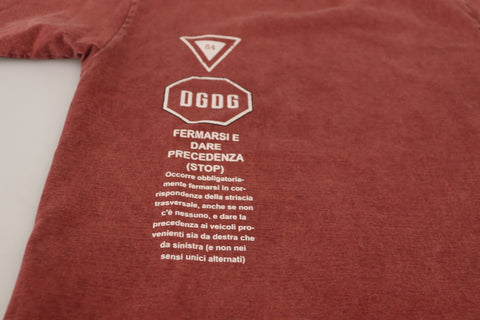 Maroon Dolce & Gabbana round neck short sleeve T-shirt with print design, casual and stylish for everyday wear.