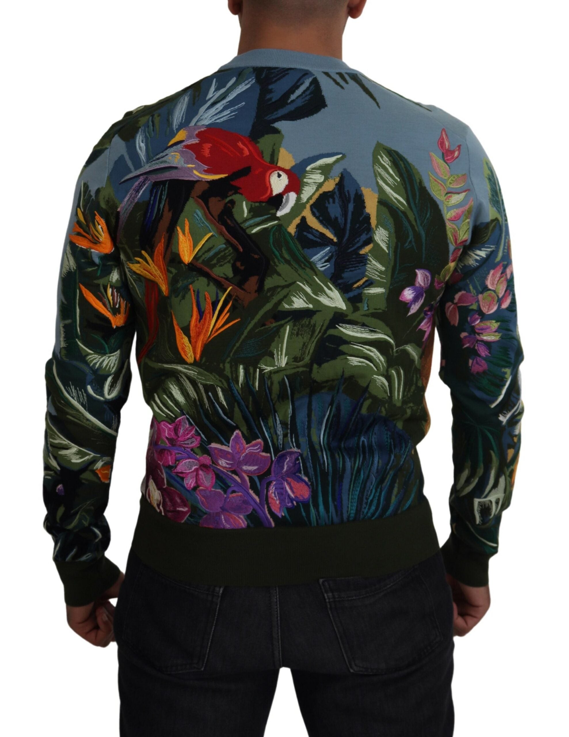 Multicolor wool pullover sweater with jungle logo design by Dolce & Gabbana, featuring vibrant colors and a cozy fit.