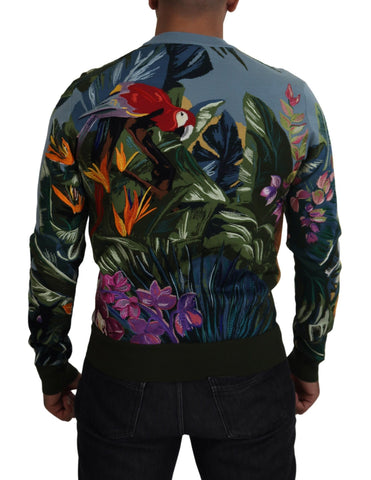 Multicolor wool pullover sweater with jungle logo design by Dolce & Gabbana, featuring vibrant colors and a cozy fit.