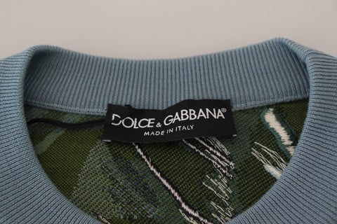 Multicolor jungle wool pullover sweater by Dolce & Gabbana featuring a logo design and vibrant jungle-inspired pattern.