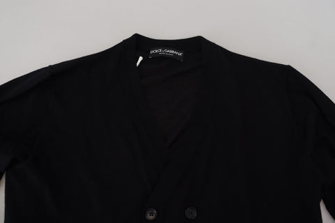 Black Dolce & Gabbana cashmere button-down cardigan sweater with front buttons and ribbed cuffs, shown on a neutral background.