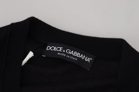 Dolce & Gabbana black cashmere button-down cardigan sweater with front buttons and a cozy, luxurious knit texture.