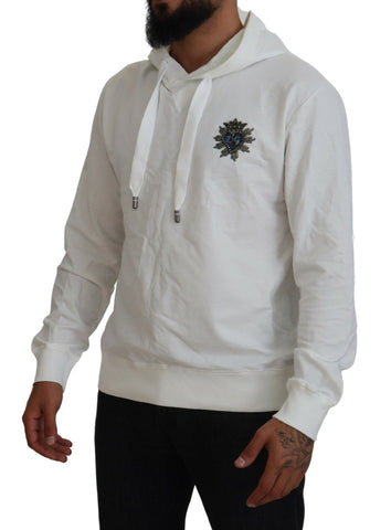 White cotton hooded sweatshirt with Dolce & Gabbana logo, featuring a casual fit and front pocket.