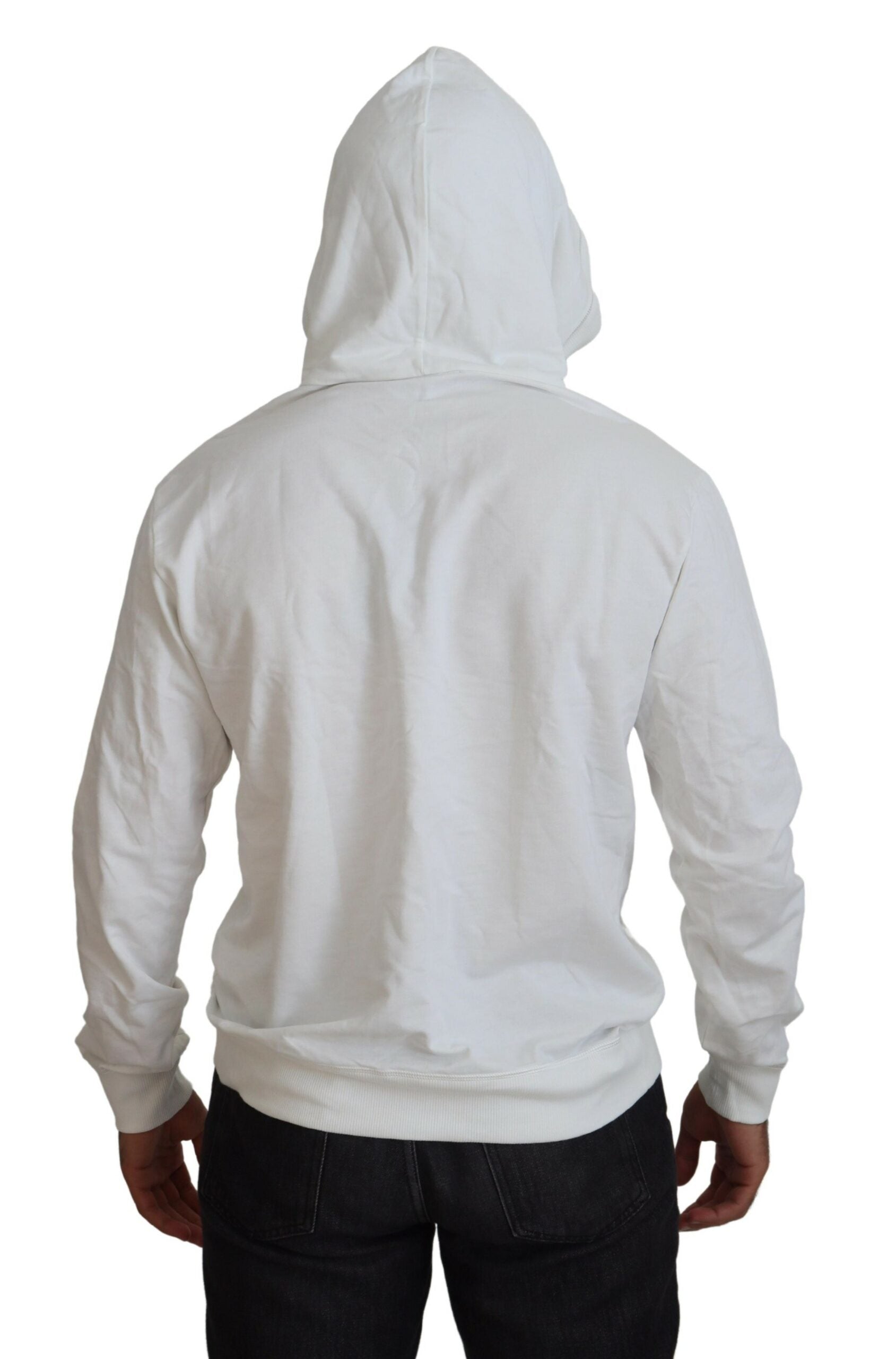 White cotton hooded sweatshirt with Dolce & Gabbana logo, featuring a relaxed fit and casual style.
