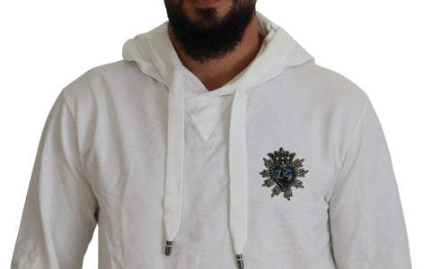 White cotton hooded sweatshirt with Dolce & Gabbana logo, featuring a relaxed fit and casual style.