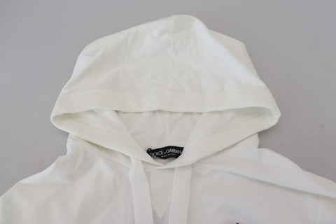 White cotton hooded sweatshirt with Dolce & Gabbana logo, featuring a casual fit and front pocket.