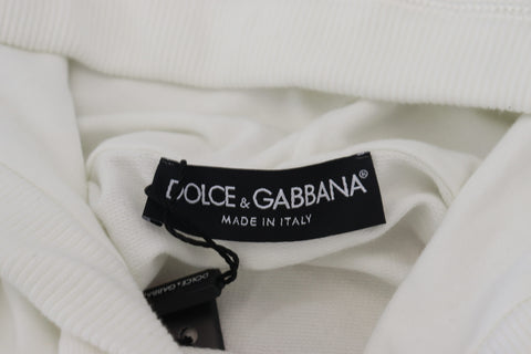 White cotton hooded sweatshirt with Dolce & Gabbana logo, featuring a casual fit and front pocket.