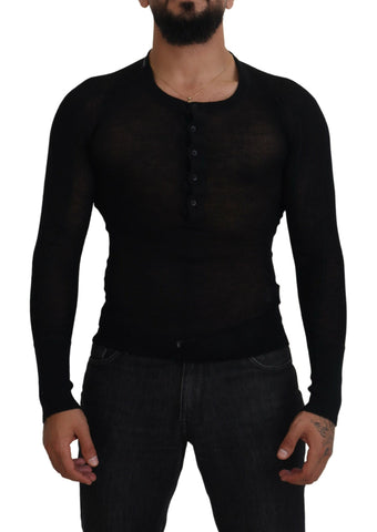 Black Dolce & Gabbana cashmere button pullover sweater with a classic crew neck and ribbed cuffs.