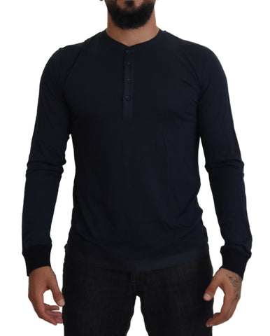 Blue cotton crewneck pullover sweater by Dolce & Gabbana, featuring button details and a classic fit.