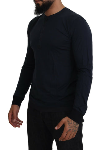 Blue cotton crewneck pullover sweater by Dolce & Gabbana, featuring button details and a classic fit.