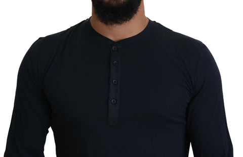 Blue cotton crewneck pullover sweater by Dolce & Gabbana, featuring button details and classic fit.