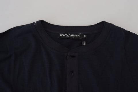 Blue cotton crewneck pullover sweater by Dolce & Gabbana, featuring button details and classic fit.
