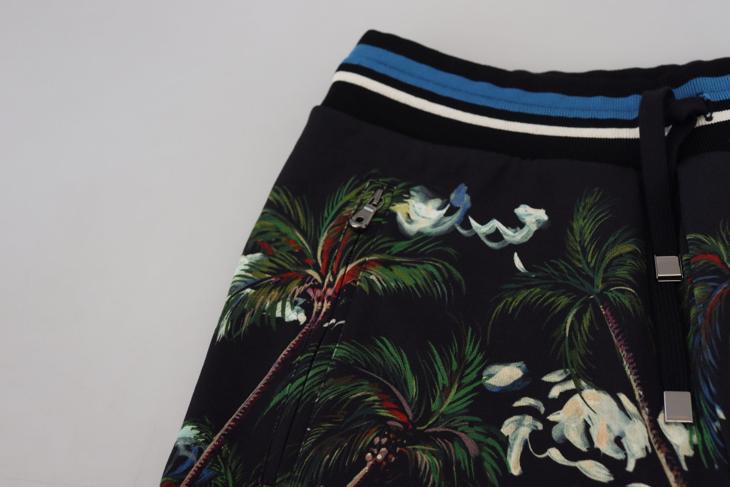 Black cotton casual shorts with volcano print by Dolce & Gabbana, featuring a relaxed fit and stylish design.