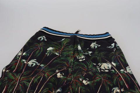 Black cotton casual shorts with volcano print from Dolce & Gabbana, featuring a relaxed fit and stylish design.