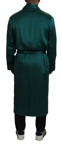 Green silk waist belt robe sleepwear by Dolce & Gabbana, featuring a smooth fabric and elegant design.