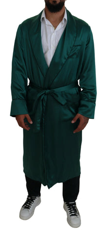 Green silk waist belt robe sleepwear by Dolce & Gabbana, featuring a luxurious smooth fabric and elegant design.