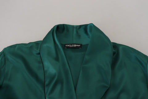 Green silk waist belt robe sleepwear by Dolce & Gabbana, featuring a luxurious satin finish and elegant design.