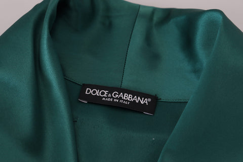 Green silk waist belt robe sleepwear by Dolce & Gabbana, featuring a smooth, luxurious fabric and elegant design.