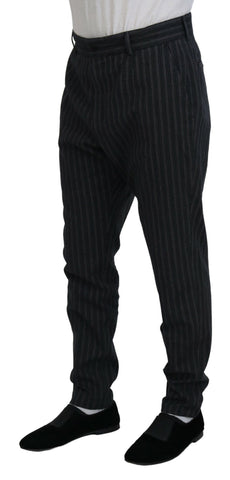 Dark gray striped chino dress pants by Dolce & Gabbana, tailored fit with classic design and belt loops.